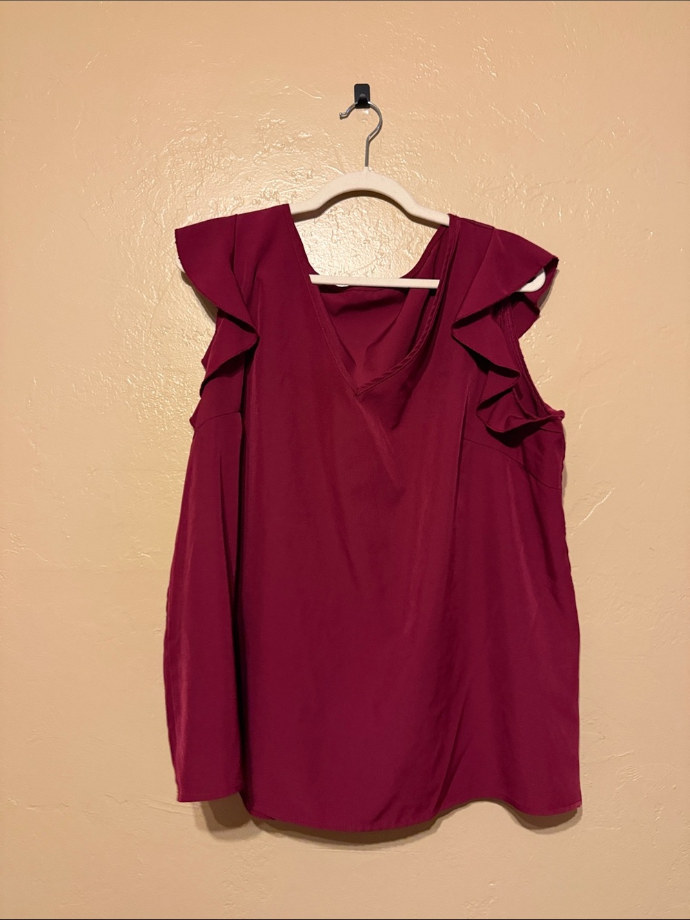 SHEIN Burgundy Ruffle-Sleeve V-Neck Blouse